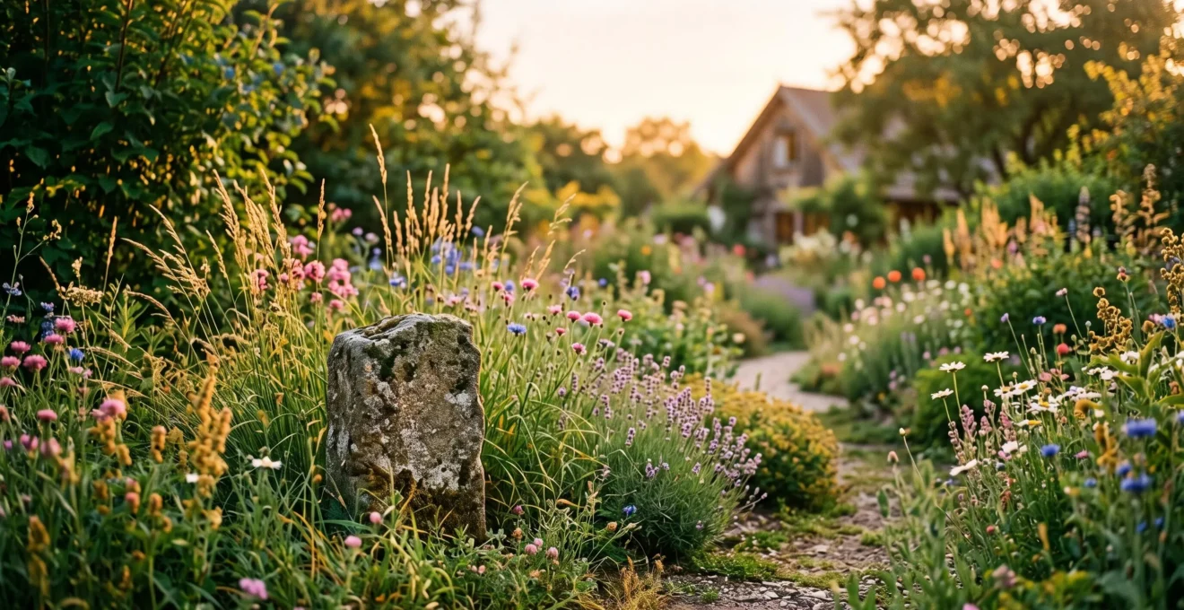 Un jardin naturel et fleuri au lever du soleil, symbolisant la reconnaissance officielle d'un espace écologique exemplaire